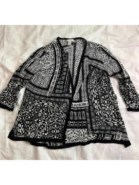 Chico's Women's Open Front Cardigan Jacket Top Black Gray Size 1